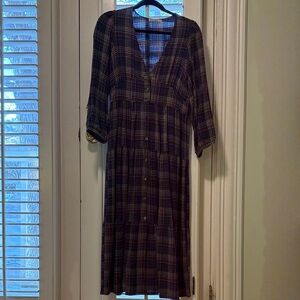 Marine Layer Navy Plaid Long Sleeve Dress